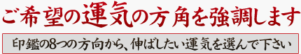 ご希望の運気の方角を強調します 印鑑の８つの方向から、伸ばしたい運気を選んで下さい